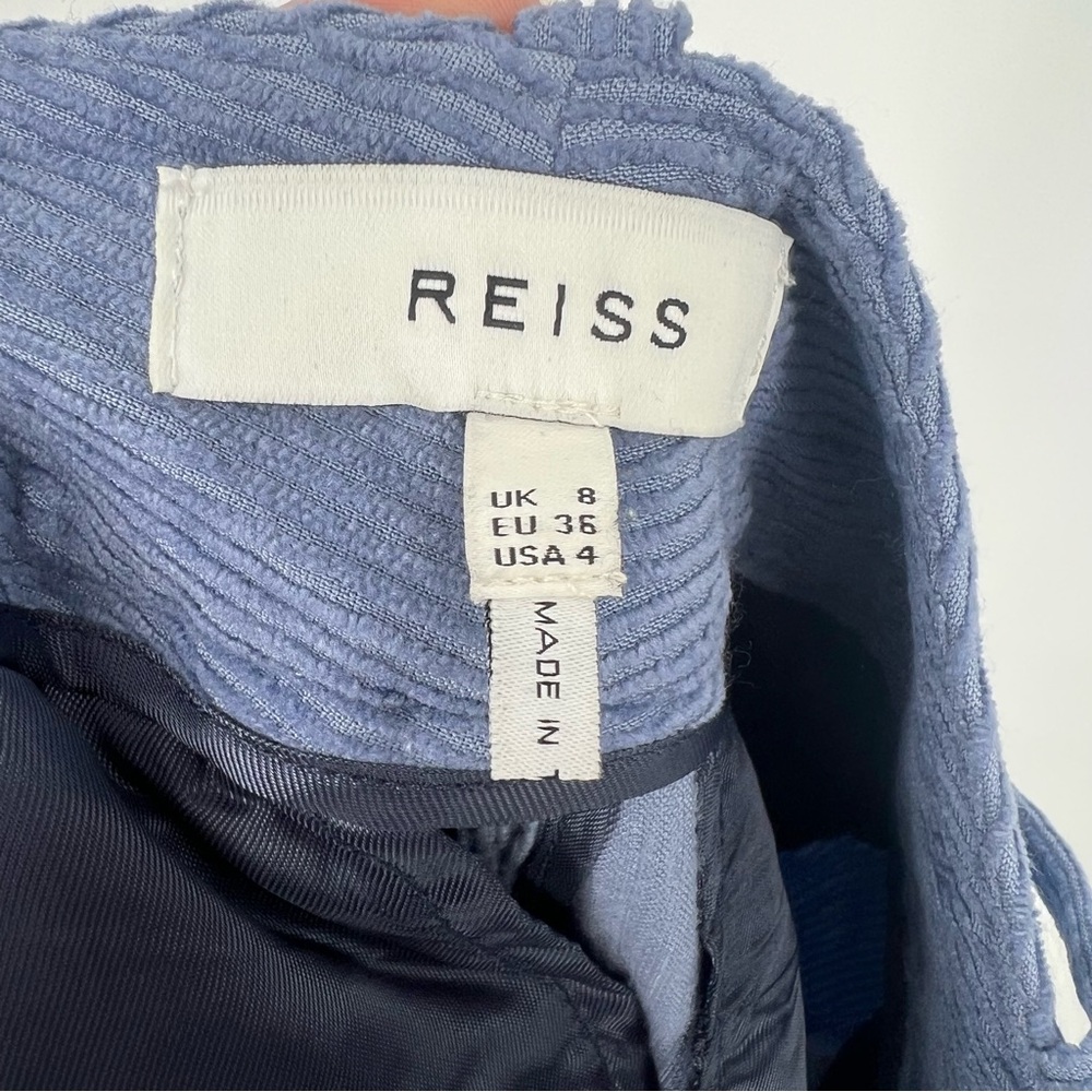 Reiss Thea Tapered Pleated Corduroy Blue Trousers Straight Leg Pants - Picture 7 of 14